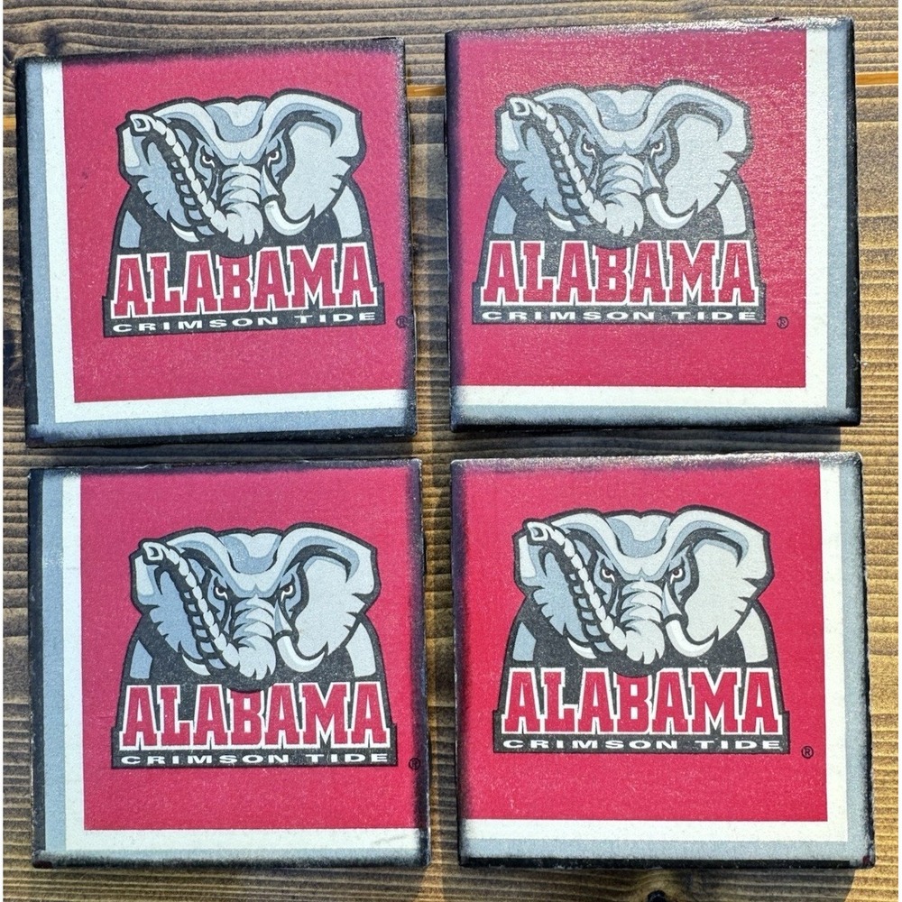 Alabama Crimson Tide Coasters Set of 4‎ Ceramic Tile Cork Back Elephant Logo